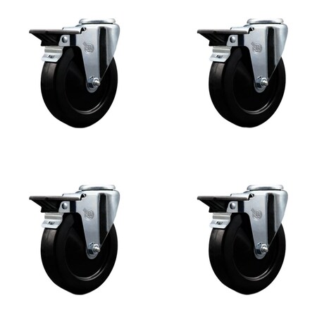 Service Caster 5'' Hard Rubber Wheel Swivel Bolt Hole Caster Set with Posi Lock Brakes, 4PK SCC-BH20S514-HRS-PLB-4